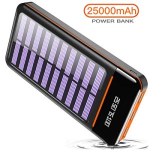 RLERON Power Bank 25000 мАч Портативное солнечное зарядное устройство, внешний аккумулятор с тремя выходами USB и двумя входами (Micro & Type-C) и тремя светодиодными индикаторами, совместимыми для всех смартфонов