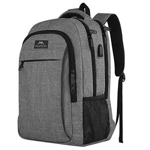 MATEIN Travel Backpack для ноутбука, рабочая сумка Легкая сумка для ноутбука с USB-портом для зарядки, бизнес-рюкзак Anti-Theft, водонепроницаемый школьный рюкзак для мужчин и женщин, подходит для 15,6-дюймового ноутбука – серый